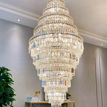 Chrome Extra Large Crystal Chandelier for Foyer Staircase Living Room Entrance Ceiling Light Fixture In Silver