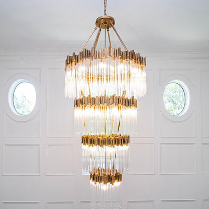 Large Elegant Multi-layers Glam Glass Chandelier for High-ceiling Staircase/Entryway/Living/meeting Room