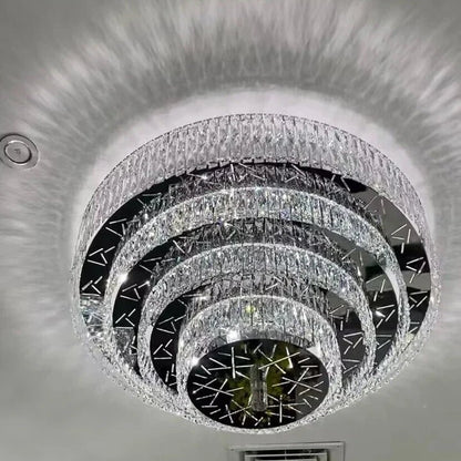 Oversized Modern Creative Flush Mount Round Multi-layers Crystal Pendant Chandelier for Living/Dining Room/Hallway