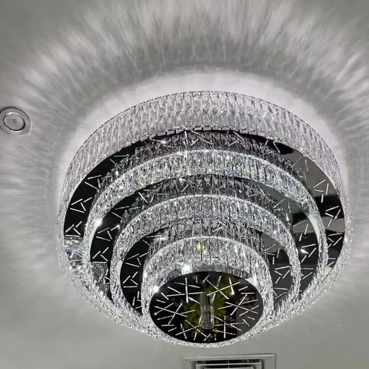 Oversized Modern Creative Flush Mount Round Multi-layers Crystal Pendant Chandelier for Living/Dining Room/Hallway