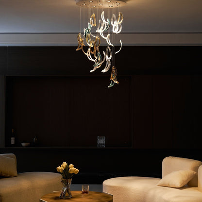 Galaxy Aqua Ripple Glass Meteor Shower Crystal Spiral Chandelier