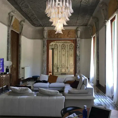 Modern Art 5/6-Tier Traditional Italian Mid-Century Petal Glass Chandelier