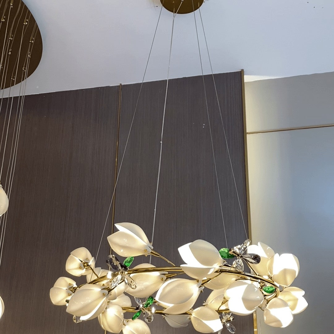 Art Design Creative Ceramic Magnolia Ring/Linear Chandelier for Bedroom/Living Room/Dining Room/Kitchen Island