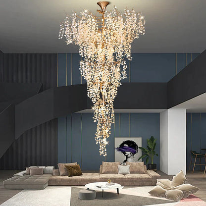 Modern Unique Artistic Flower Brass Branch Semi-flush Mount Chandelier for Living Room/ Hallway/ Entryway/ Staircase