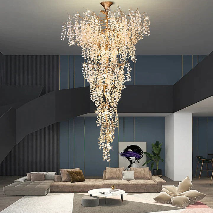 Modern Unique Artistic Flower Brass Branch Semi-flush Mount Chandelier for Living Room/ Hallway/ Entryway/ Staircase