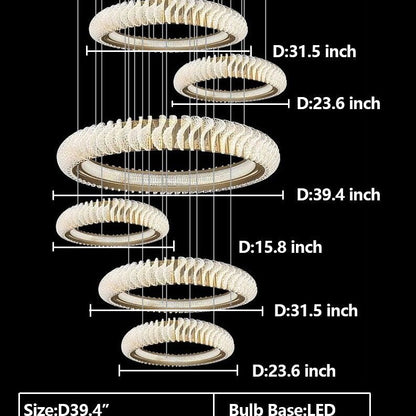 Extra Large Multi-layers Rings Crystal Chandelier Modern Art Waves Creative Pendant Light For High-ciling Foyer/Hallway/Staircase