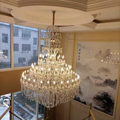 Oversized Luxury Traditional Gold/Chrome Candle Branch Crystal Chandelier for 2-story/Duplex Buildings