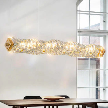 New Nordic Light Luxury Rectangle Brass and Crystal Pendant for Dining Room/Kitchen Island