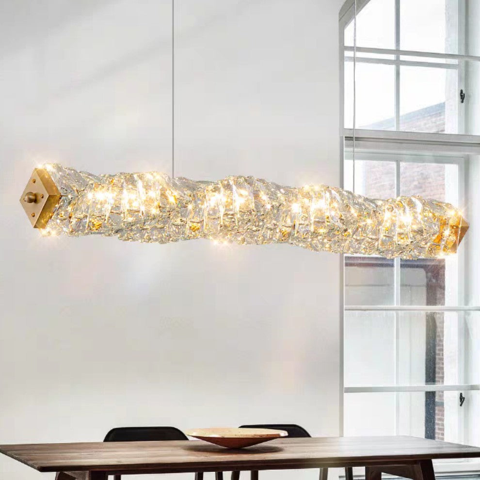 New Nordic Light Luxury Rectangle Brass and Crystal Pendant for Dining Room/Kitchen Island