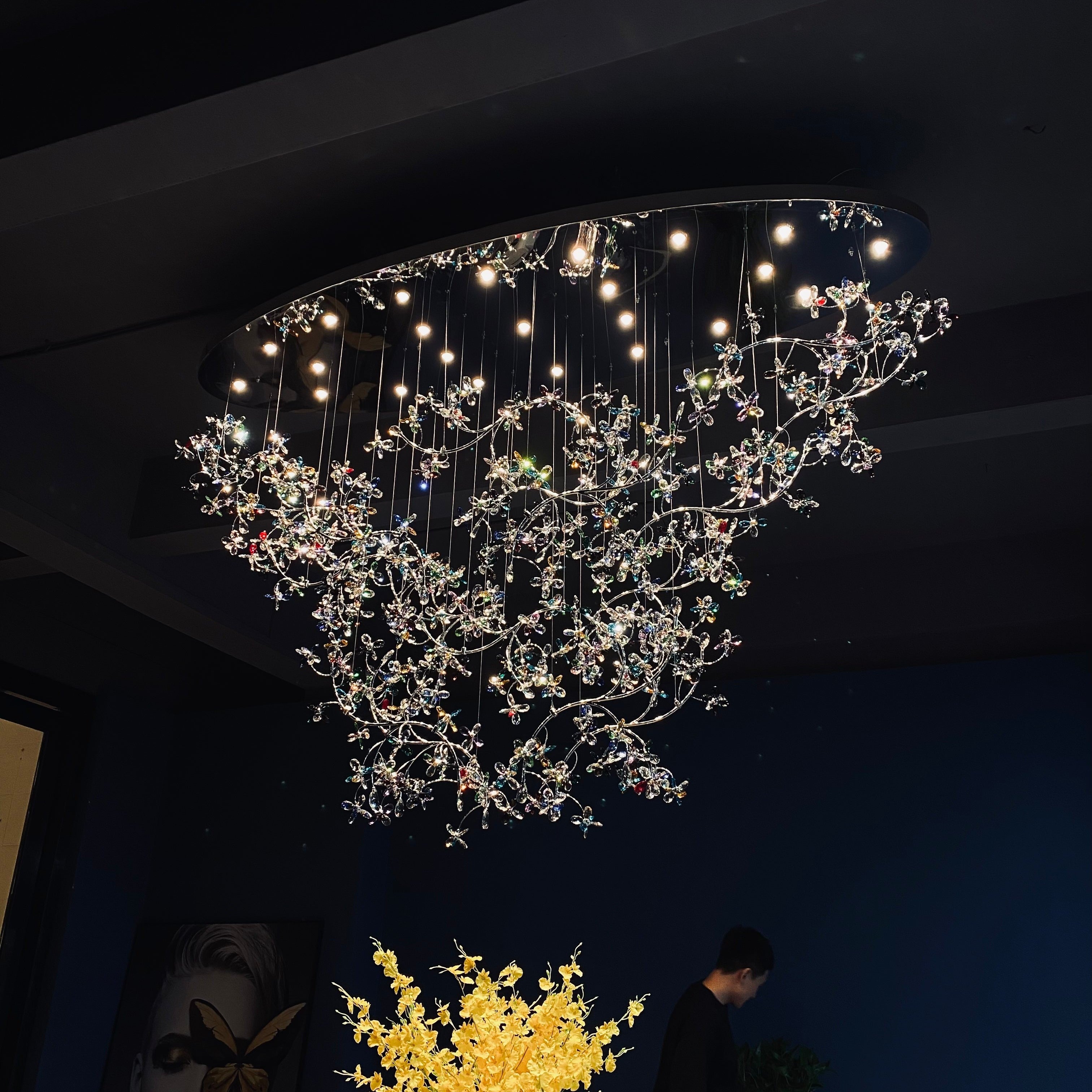 Hotel Entrance Crystal Flower Branch Chandelier Luxury Ceiling Lighting Fixture For Foyer Entryway