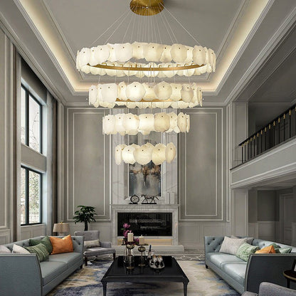 JC Tiered Circular Alabaster Chandelier