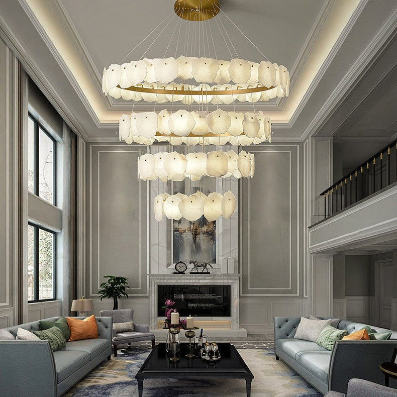 JC Tiered Circular Alabaster Chandelier