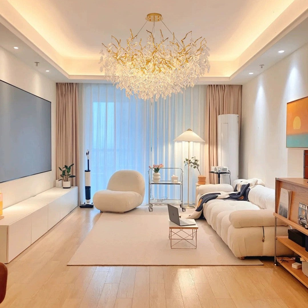French Branch Crystal Chandelier with Elegant Crystal Leaves