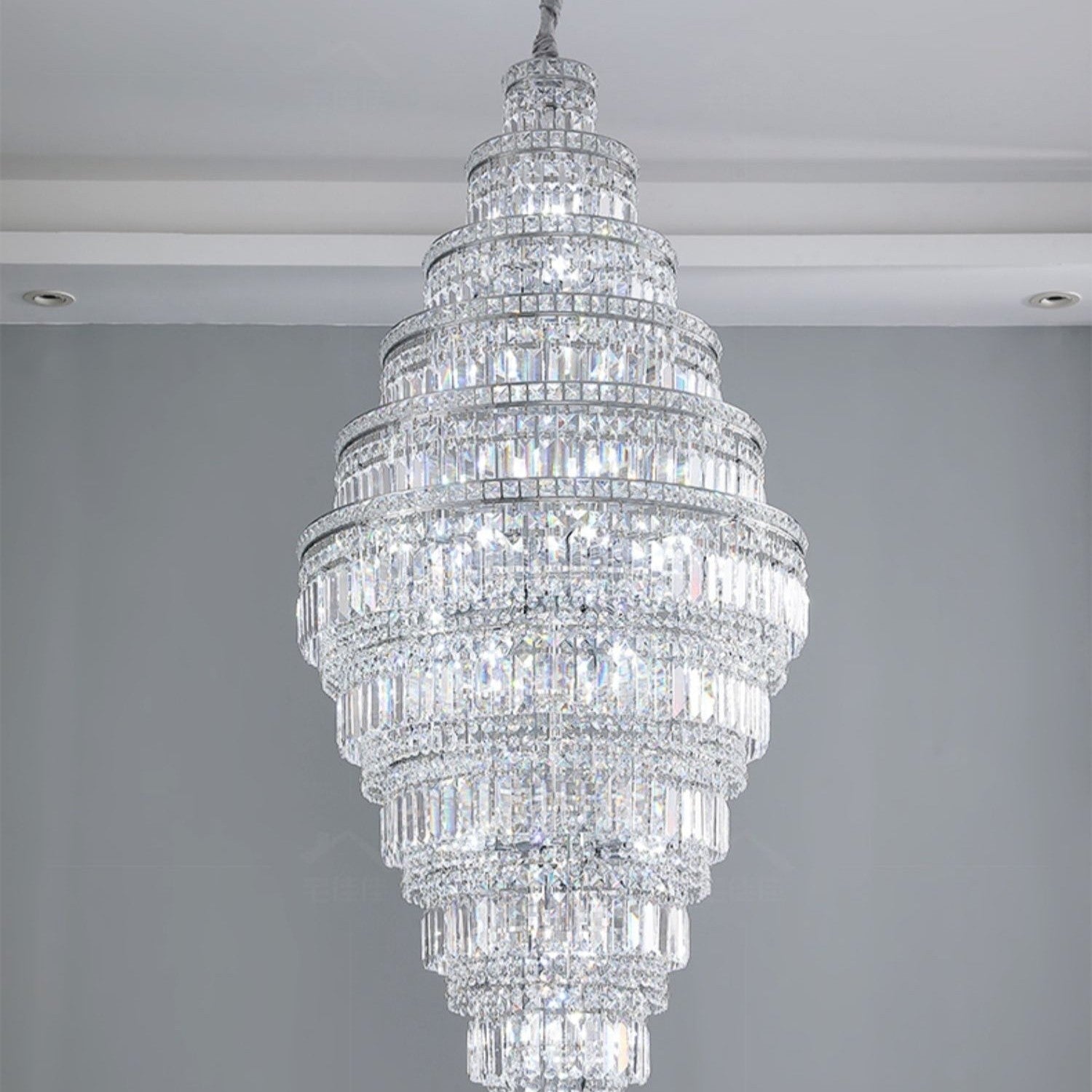 Chrome Extra Large Crystal Chandelier for Foyer Staircase Living Room Entrance Ceiling Light Fixture In Silver