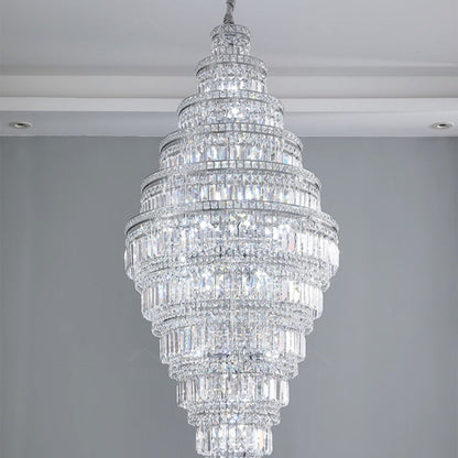 Chrome Extra Large Crystal Chandelier for Foyer Staircase Living Room Entrance Ceiling Light Fixture In Silver