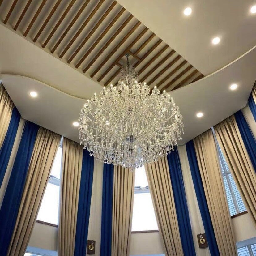 Oversized Luxury Traditional Gold/Chrome Candle Branch Crystal Chandelier for 2-story/Duplex Buildings