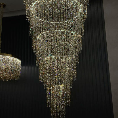 Modern Round 5-Layer Crystal Tassel Chandelier for Villa/Staircase/Foyer/Living Room