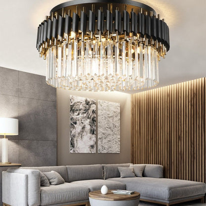 Deniselamp® Glacia Grand Black Modern Crystal Flush Mount Chandelier