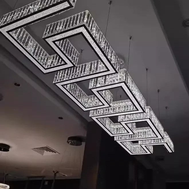 Modern Round Gear/Rectangular Mazes Crystal Chandelier
