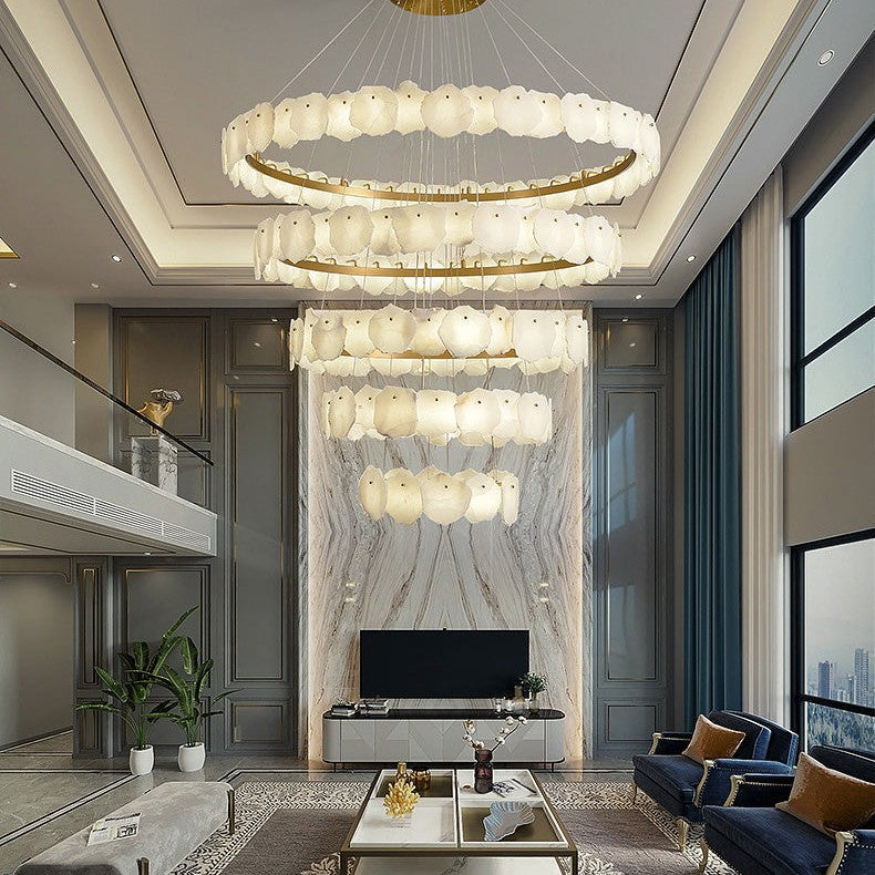 JC Tiered Circular Alabaster Chandelier