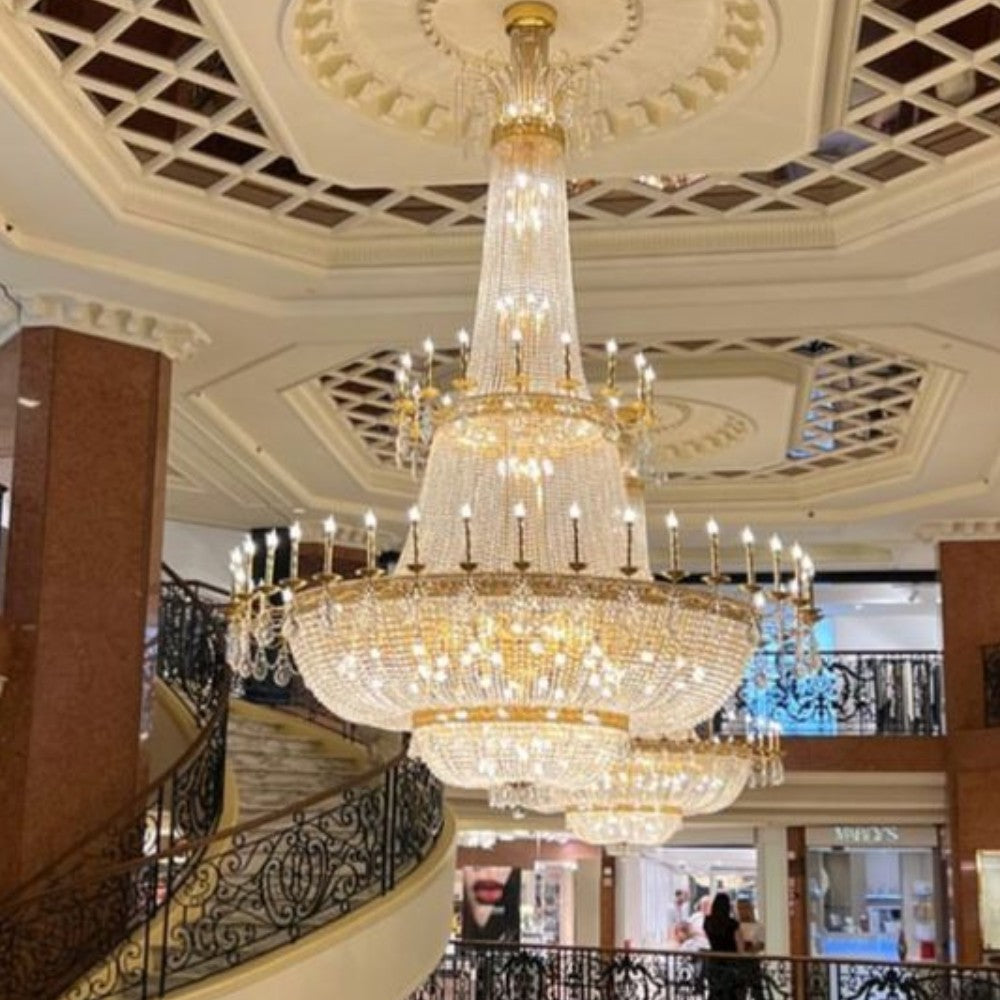 Luxury Empire Candle Lights Crystal Chandelier for High-ceiling