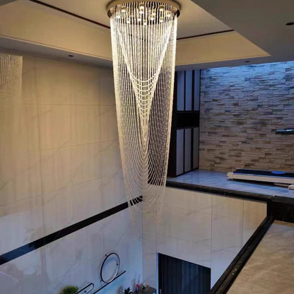 Extra Large Affordable Luxury Tiered Tassel Watefall Crystal Chandelier for Spiral Staircase/Villa/Hotel Lobby/Foyer