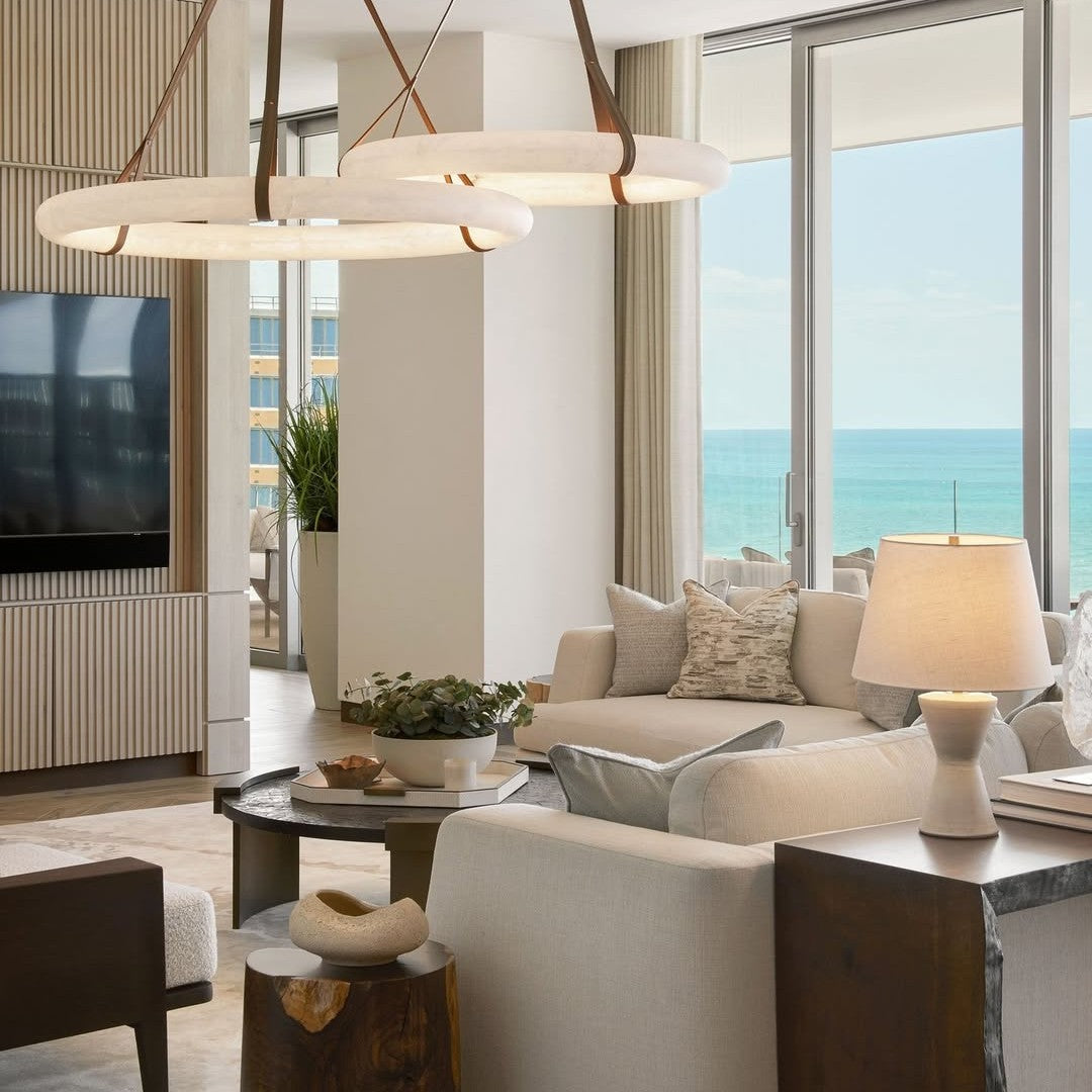Modern Round Alabaster Chandelier for Living Room/Bedroom