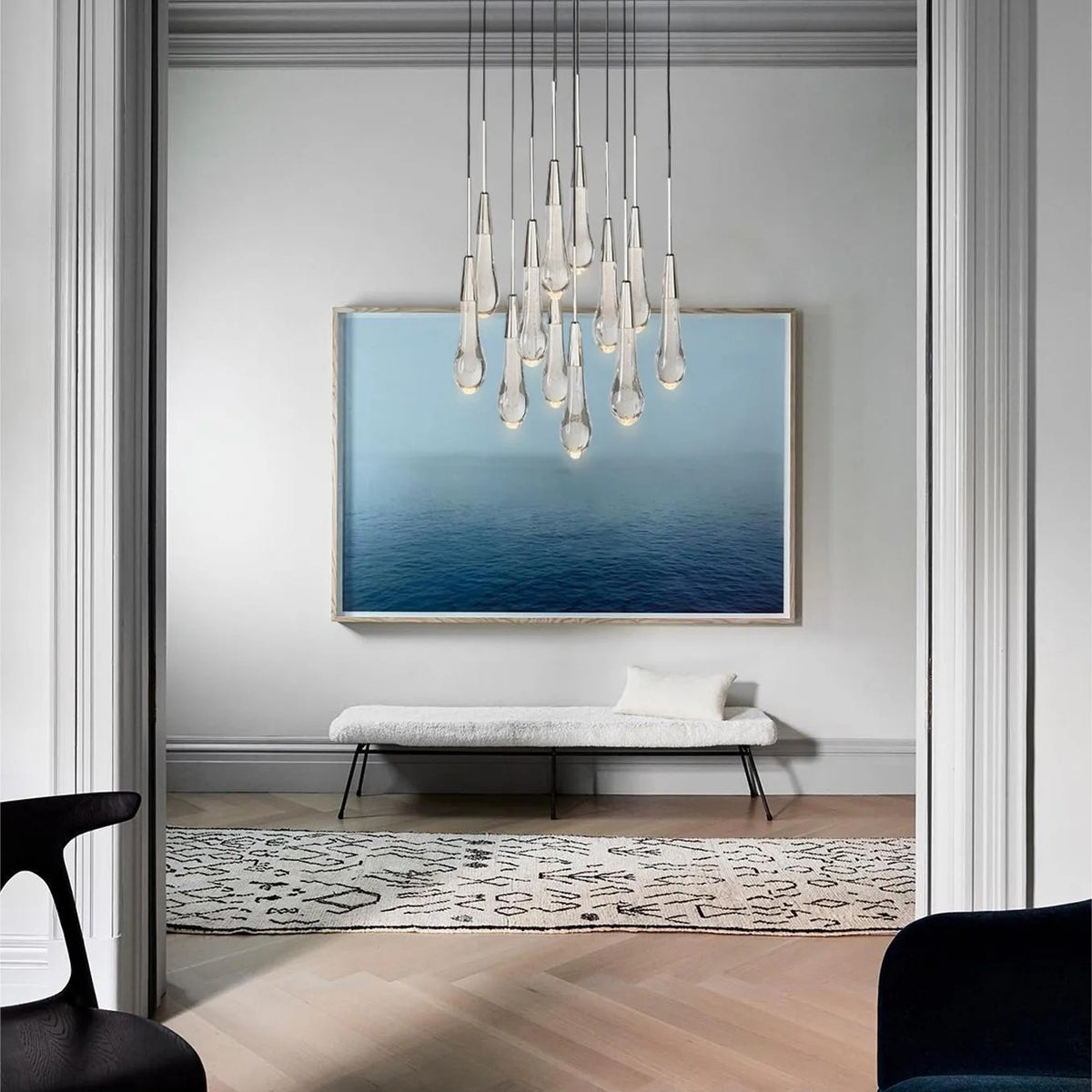 Round Seeded Glass Chandelier