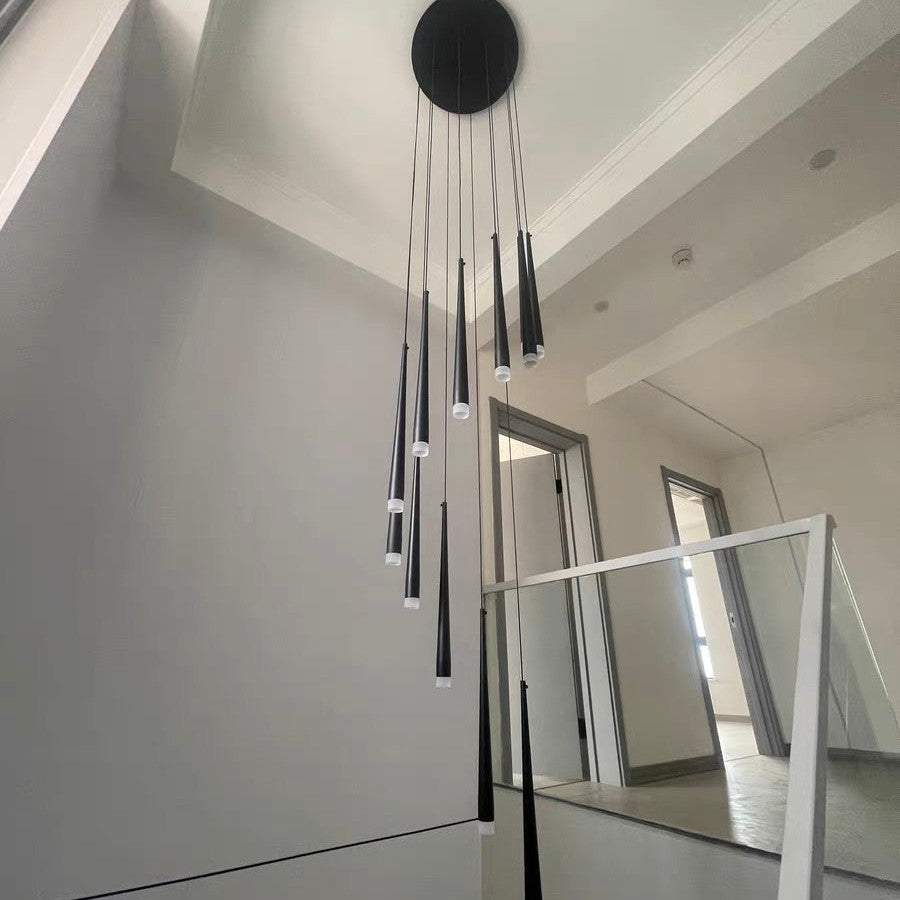 Minimalism Foyer Staircase Chandelier Ceiling Pendant Lighting Fixture For Living Room Entryway In Gold/ Black Finish