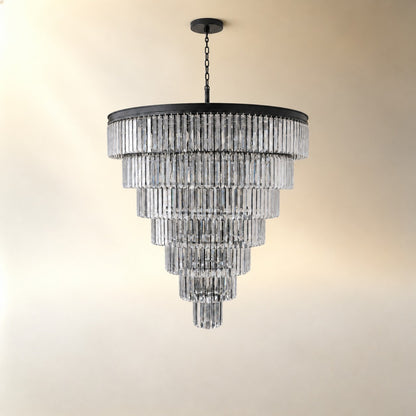Striped Crystal Tower Round Pendant - Black