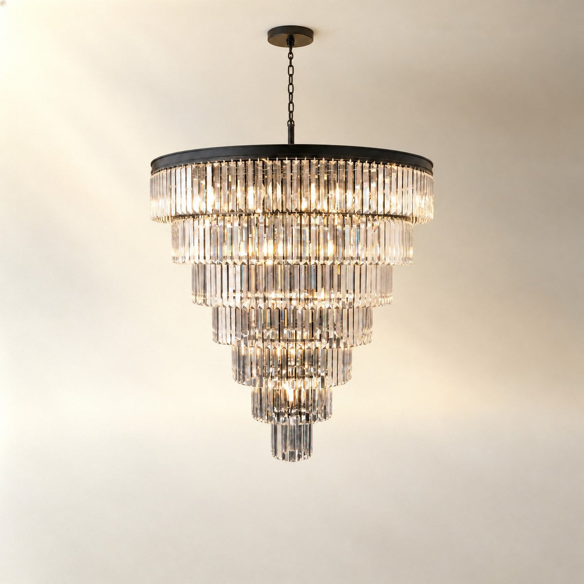 Striped Crystal Tower Round Pendant - Black