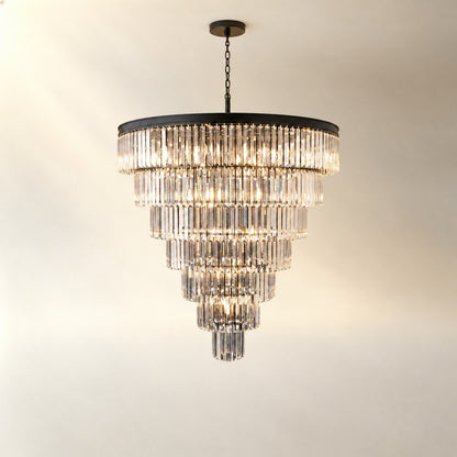 Striped Crystal Tower Round Pendant - Black