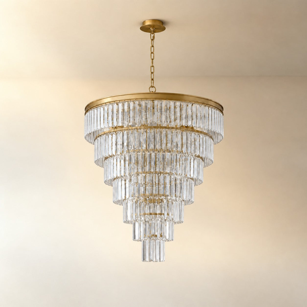 Striped Crystal Tower Round Pendant - Gold