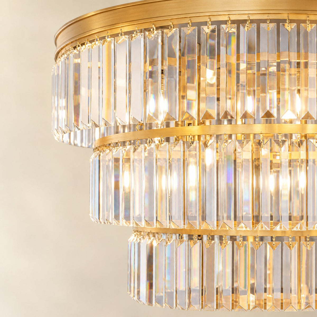 Striped Crystal Tower Round Pendant - Gold