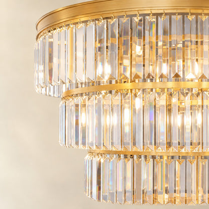 Striped Crystal Tower Round Pendant - Gold
