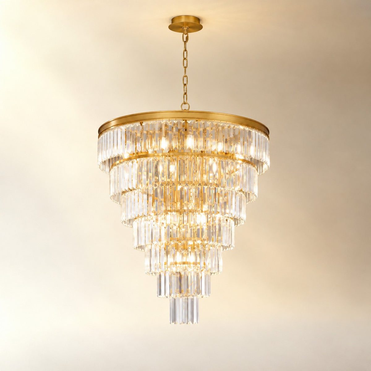 Striped Crystal Tower Round Pendant - Gold