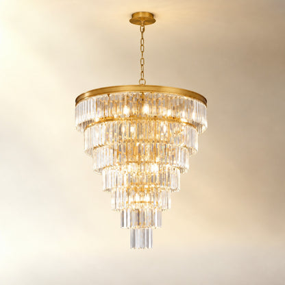 Striped Crystal Tower Round Pendant - Gold