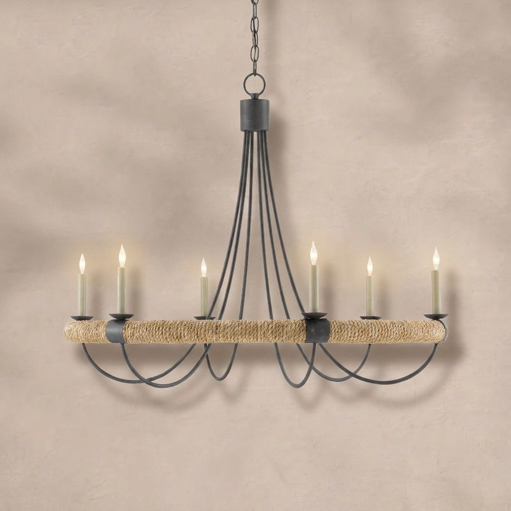 Sullivan Round Iron & Rope Chandelier 39"