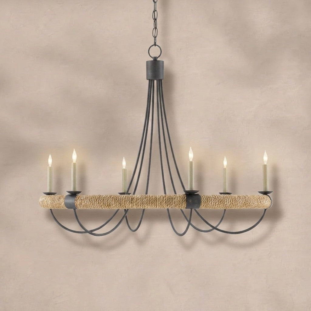Sullivan Round Iron & Rope Chandelier 39"