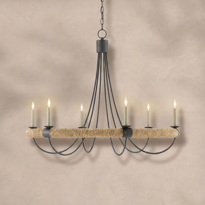 Sullivan Round Iron & Rope Chandelier 39"