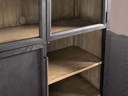 Tall Oak Display Cabinet with Glass Doors