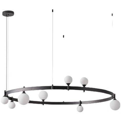 Oversized Minimalist Black Iron Ring Glass Light Chandelier for Living/Dining Room
