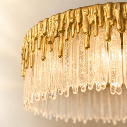 Textured Glass and Satin Gold Double-Tier Chandelier