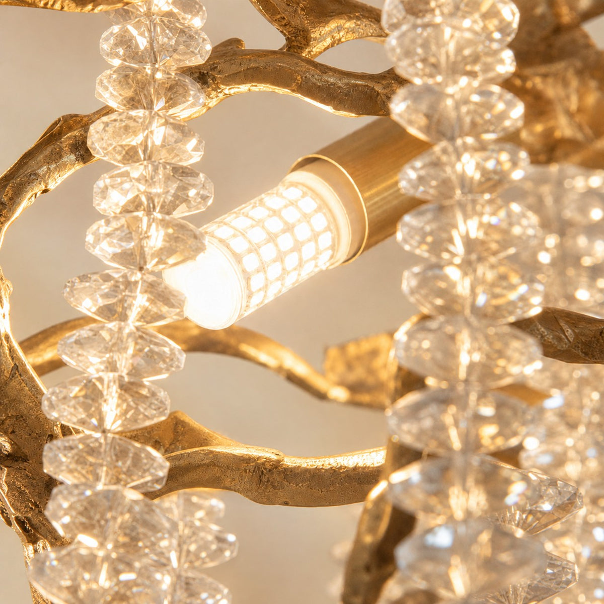 Textured Gold Metal and Crystal Rainfall Chandelier