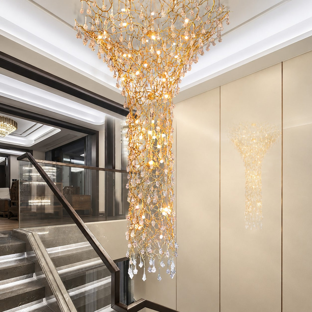 Tree Branch Staircase Chandelier