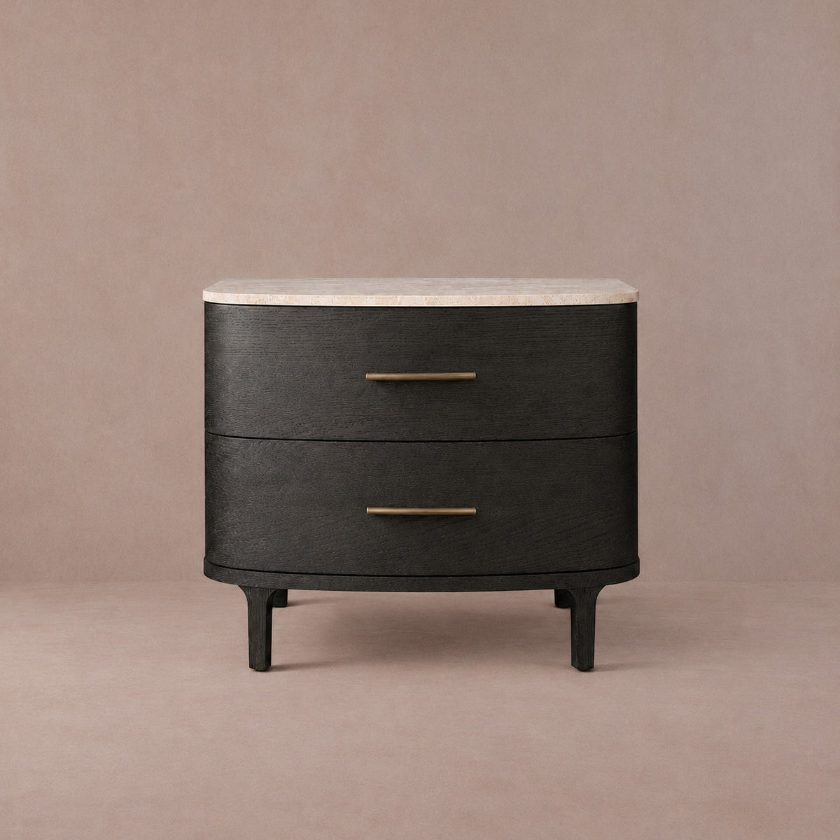 Two-Drawer Marble Top Bedside Table With Brass Pulls