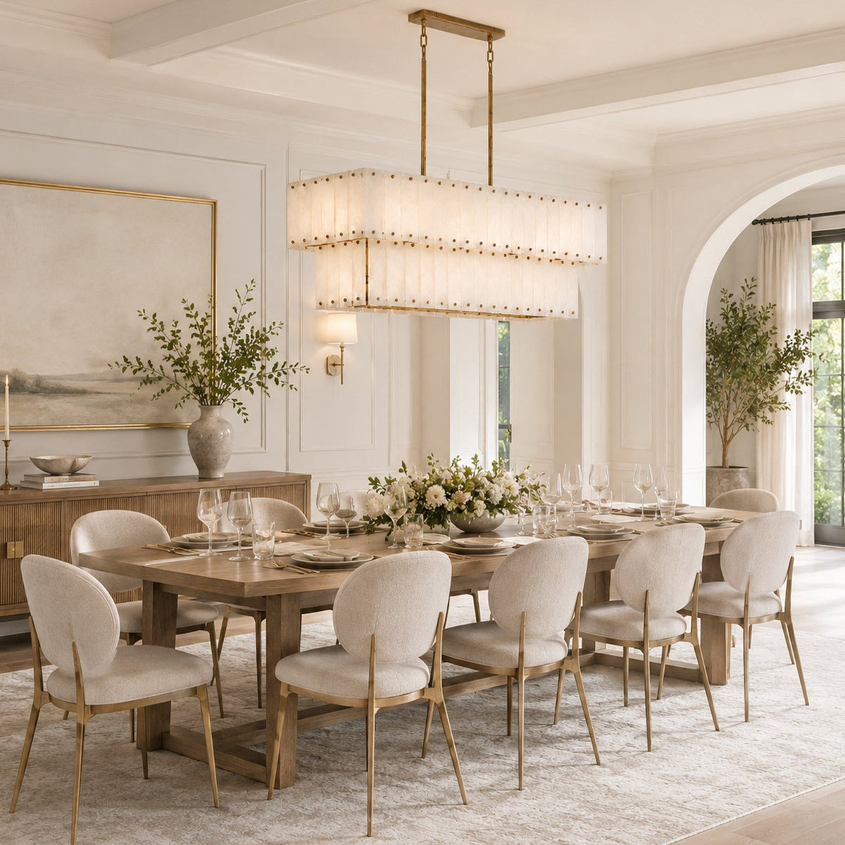 Two-Tier Alabaster Linear Chandelier