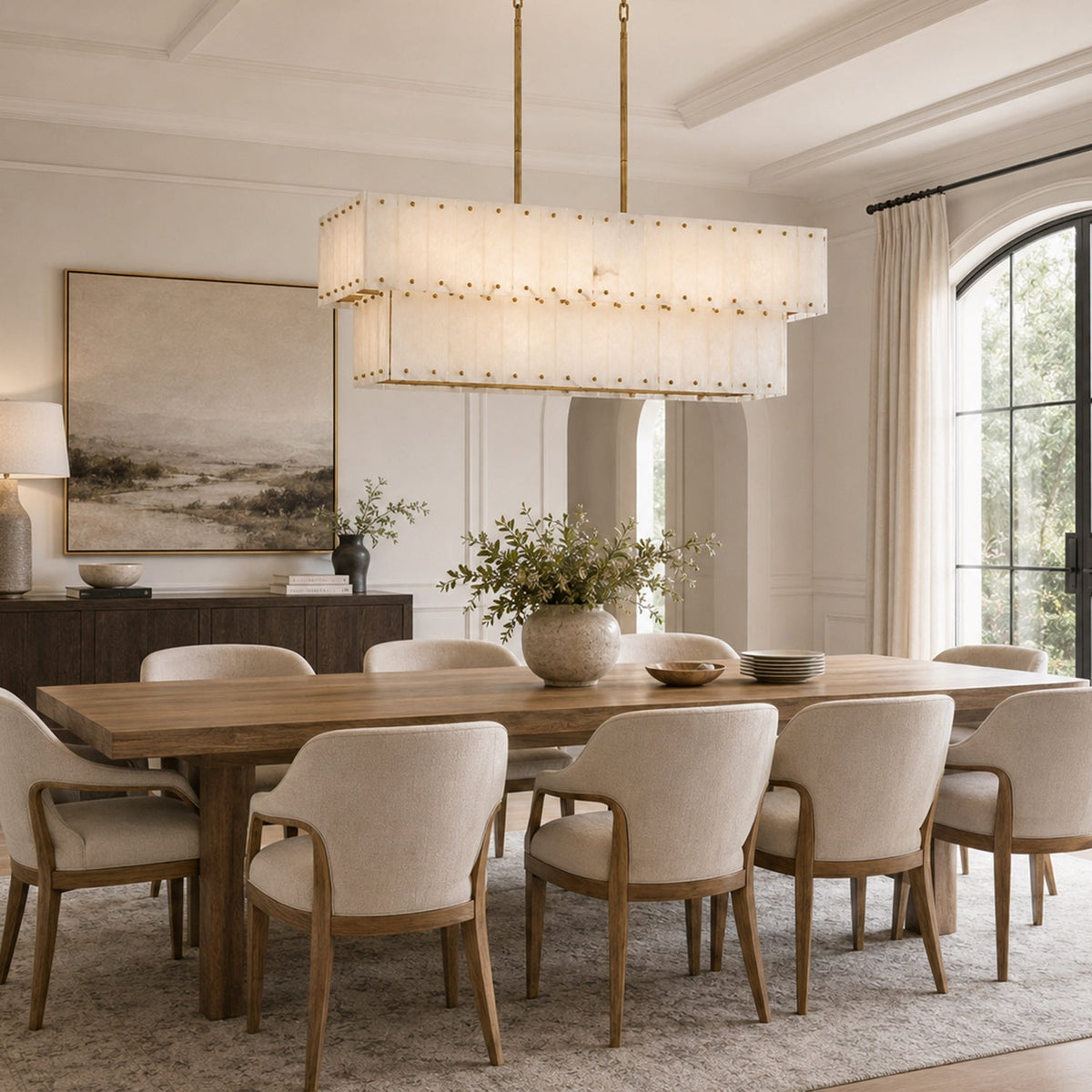 Two-Tier Alabaster Linear Chandelier