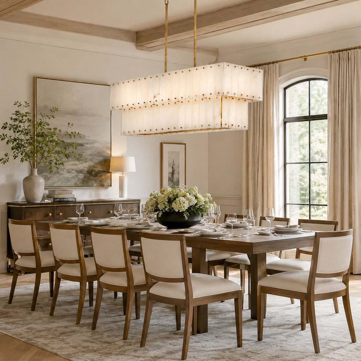 Two-Tier Alabaster Linear Chandelier