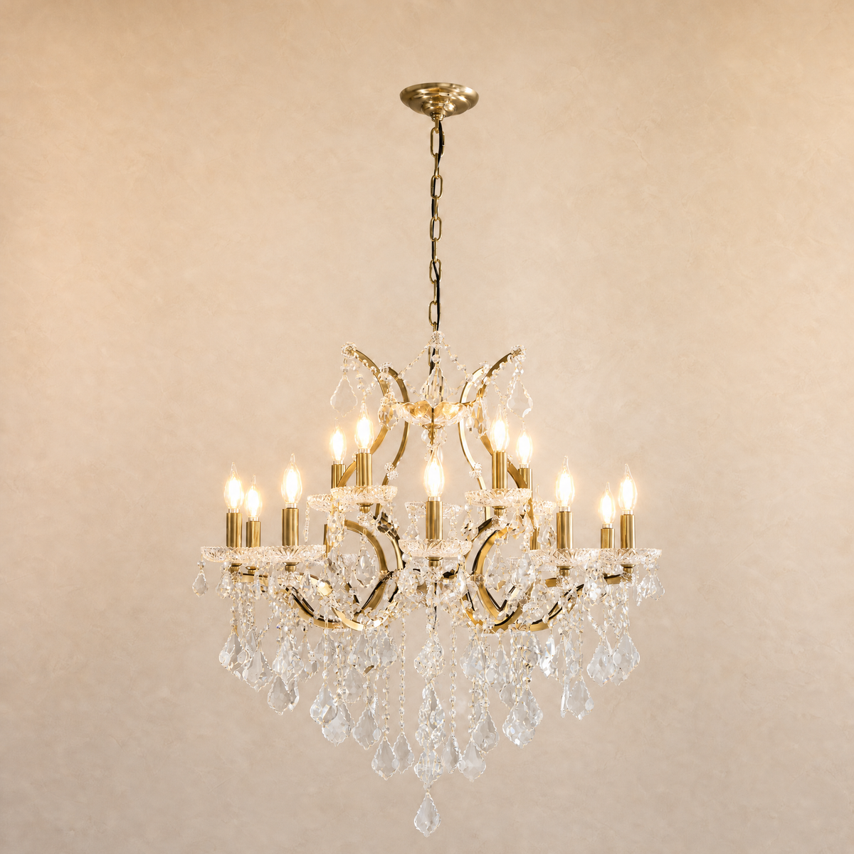30.7" 15-Light Maria Theresa Crystal Chandelier - Gold